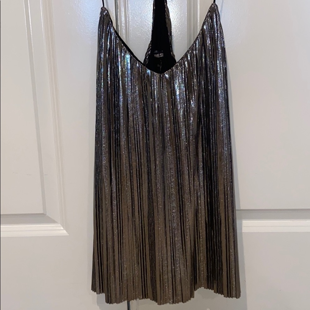 Express Silver Shimmer Cross Back Top
